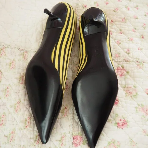 Authentic Marc Jacobs Yellow and Black Striped Pointy Heels Size 10